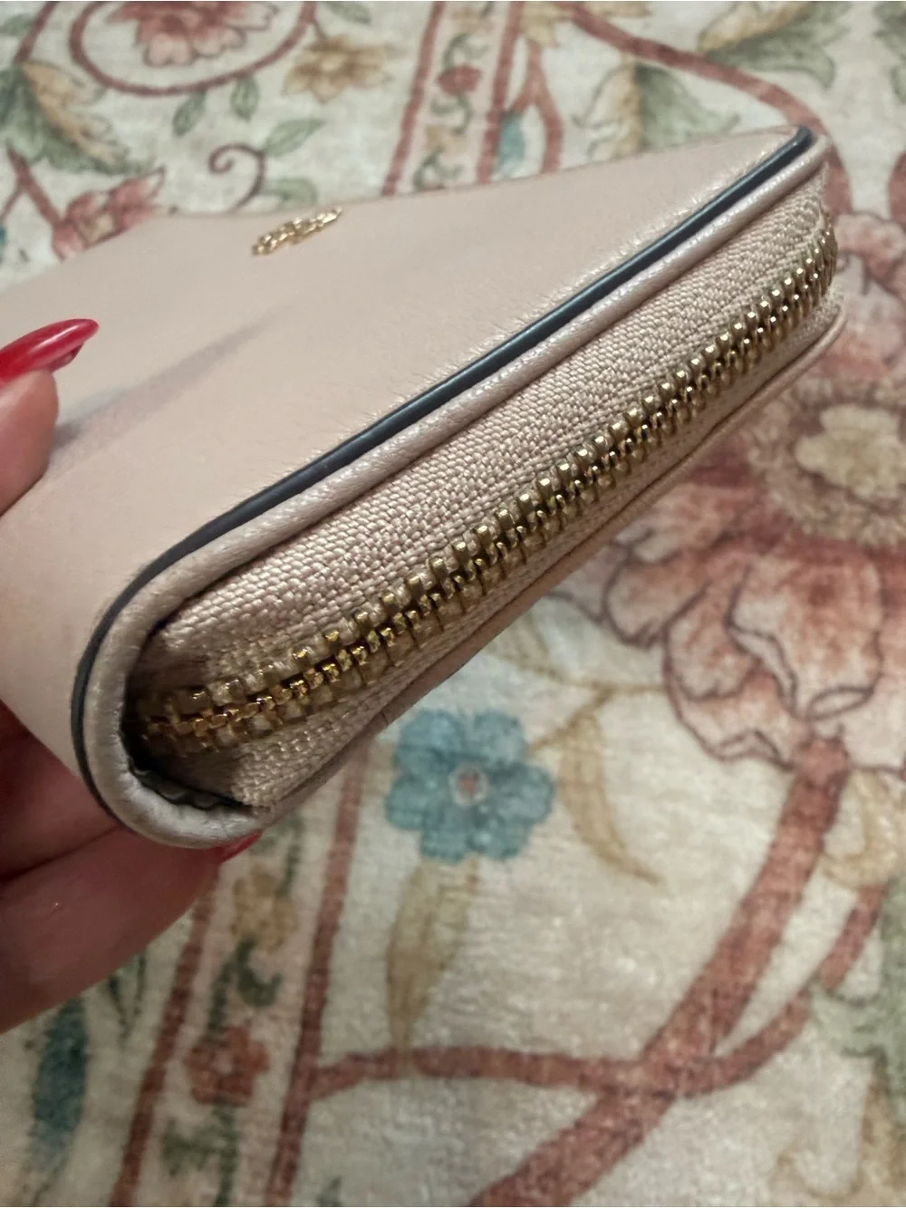 Tory Burch Pale Blush Zip Wallet with Gold Hardware